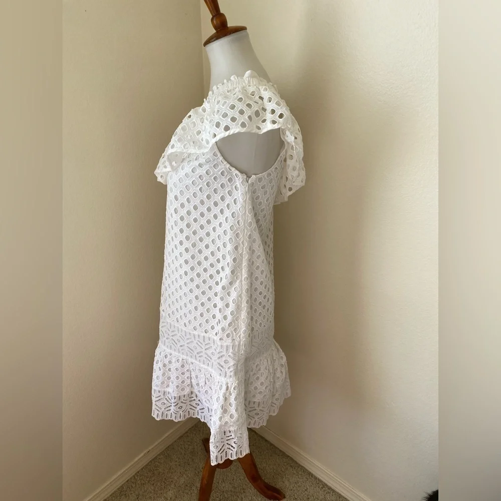 Tory Burch Women’s Zoe Eyelet One Shoulder Dress White Size 4 Tiered Knee length